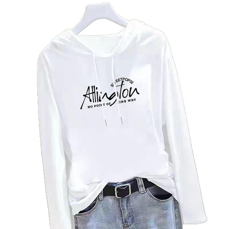 Damska bluza dresowa z kapturem - 2025 Jesień/Wiosna T-shirt z czystej bawełny, krótki/długi rękaw, luźny krój, nadrukowany wzór.