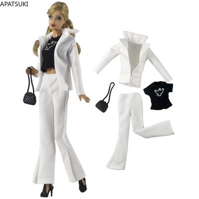 1Set Witte Zakelijke Pak voor Barbie Pop Kleding Set Mode Outfits Jas T-shirt Broek Tas Portemonnee 1/6 Accessoires Kinderspeelgoed