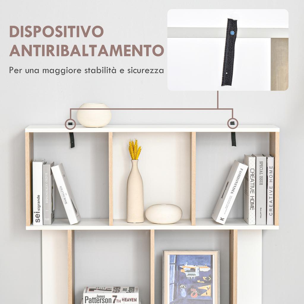 8-Shelf Bookcase Furniture for Living Room and Bedroom, in Wood, 100x27x124 cm, Oak and White