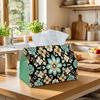 1pc Classic Persian Mandala Teal Tissue Box with Flower Symmetrical Pattern-Fabric Napkin Storage Organizer for Kitchen,Car,Elegant Decorative Box,Pur