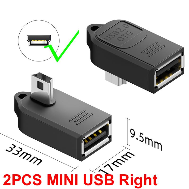 2PCS Mini/Micro Male UP/Down/Left/Right 90°Elbow USB-A OTG USB 2.0 Data Transfer 5v 1a 480Mbps For Charger PC Computer GPS Car