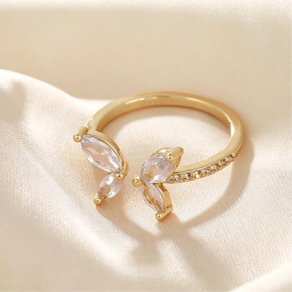 Trendy Luxury Four-Butterfly Diamond Open Ring