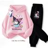 Sanrio Spring Autumn Kuromi Children Clothing Sets Cartoon Kuromi Print Girls Sweatshirt 2pcs Suit Thin Kids Tracksuit
