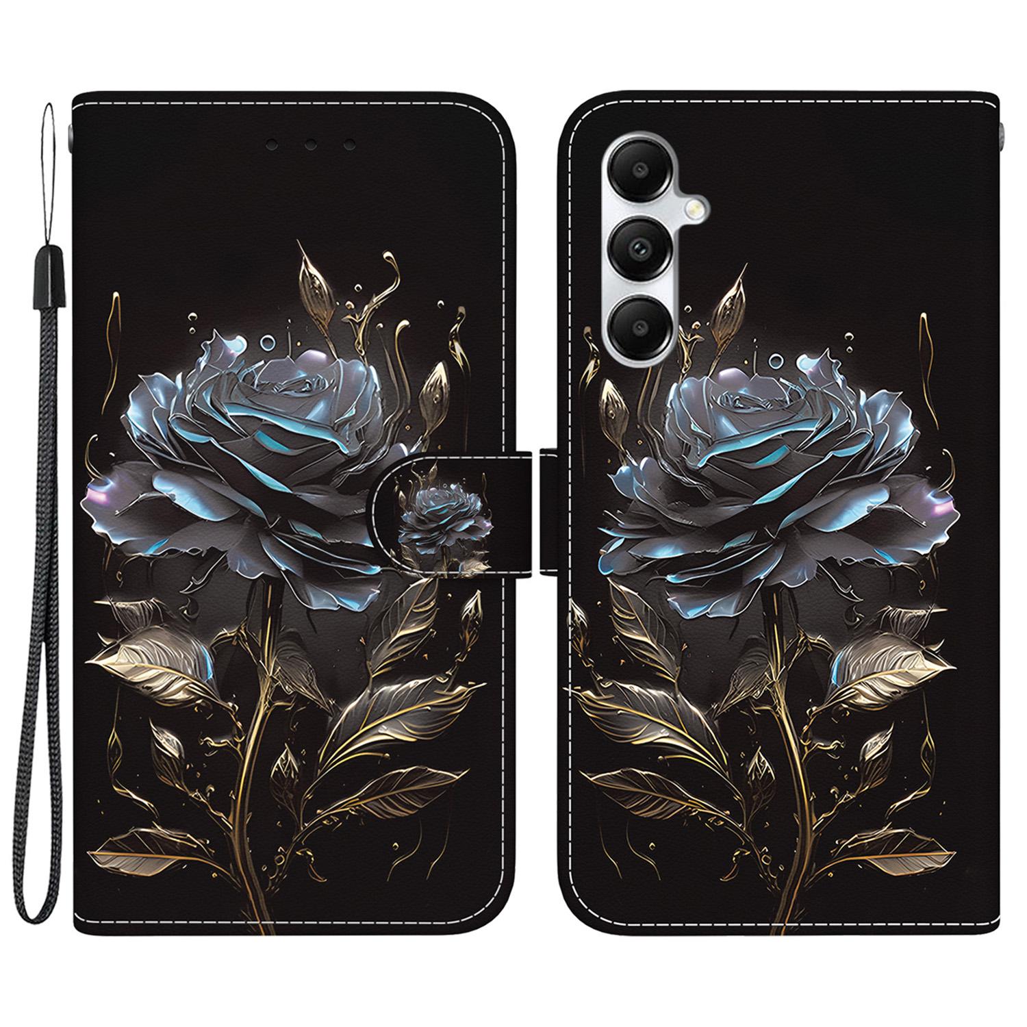 

For Samsung Galaxy A05s 4G Case Pattern Printing Phone Cover with Wallet Black Rose