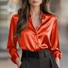 Women's V-Neck Button Down Shirt Long Sleeve Color Casual Blouse for Work Daily Wear