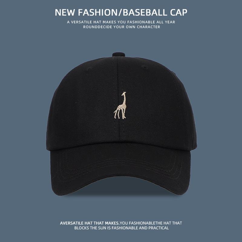 Simple American Retro Giraffe Embroidered Baseball Hat for Women Trendy Korean Couple College Style Soft Top Baseball Cap