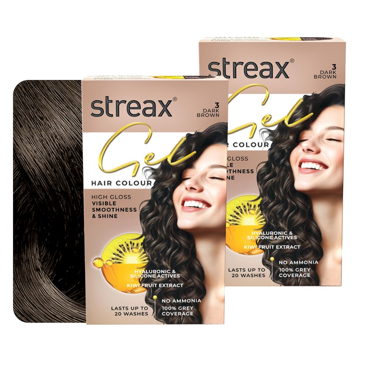 

Streax Гель-краска для волос Темно-коричневый 3 150 мл Упаковка из 2 штук Стойкое покрытие седины Без аммиака