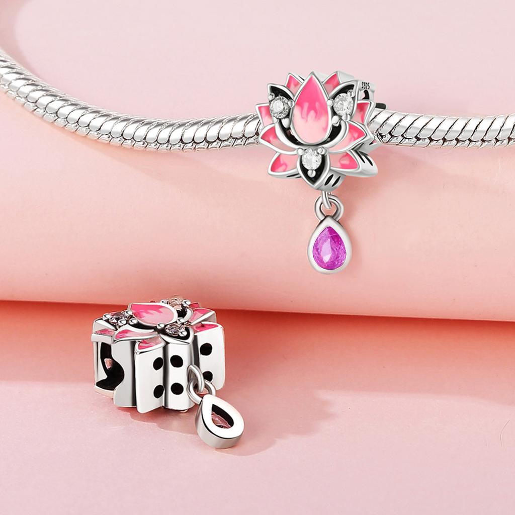 Beads Copper Charms Original Pink Zircon Flower Beads Fit Bracelet Jewelry Diy Women Fine Gift Accessory