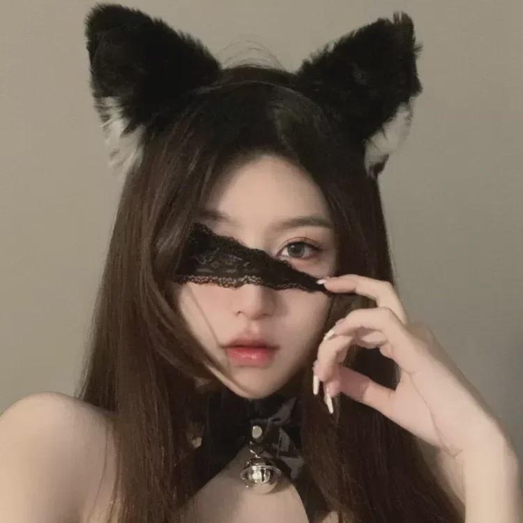 Set de bentiță cu clopoțel și mască de ochi din dantelă pentru urechi de pisică: Agrafă de păr de vulpe și accesorii drăguțe