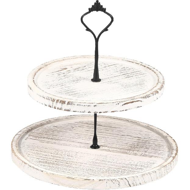 Wooden 2 Tiered Tray, Round Farmhouse Kitchen Table Decor, Wooden Tiered Tray Stand, Dessert Stand Kitchen Island Decor, Wooden Serving Tray for