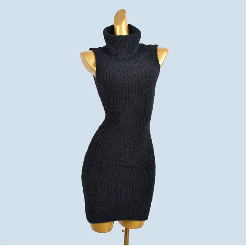 Knitting Vest Dress Women's Spring and Autumn New Arrival Easiest for Match Round Neck Cinched Waist Pullover Sexy Hip Skirt + Oversleeve
