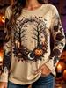 Halloween Women's T Shirt Print Graphic Skull Vintage Fashion Modern Long Sleeve Crew Neck Regular Tops