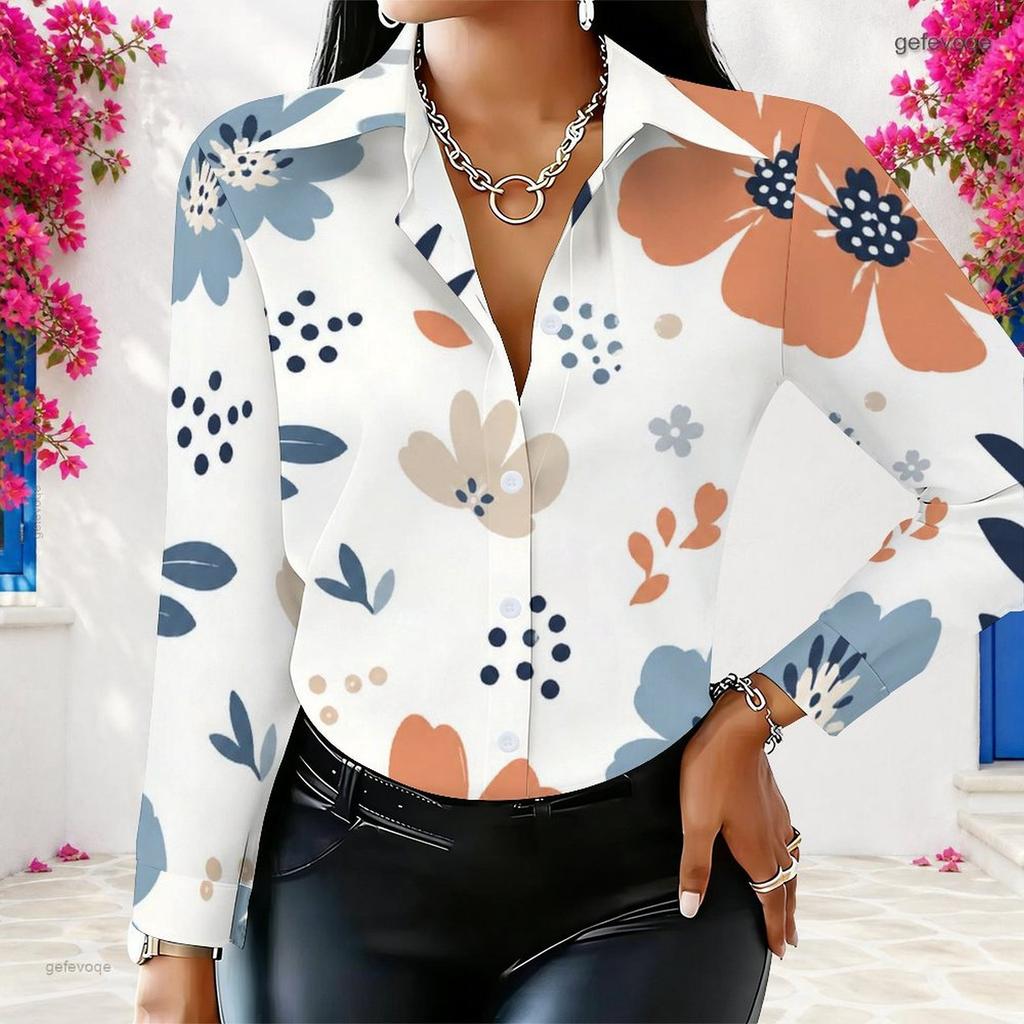 Women Plus Size Long Sleeve Shirt White Button Front Blouse