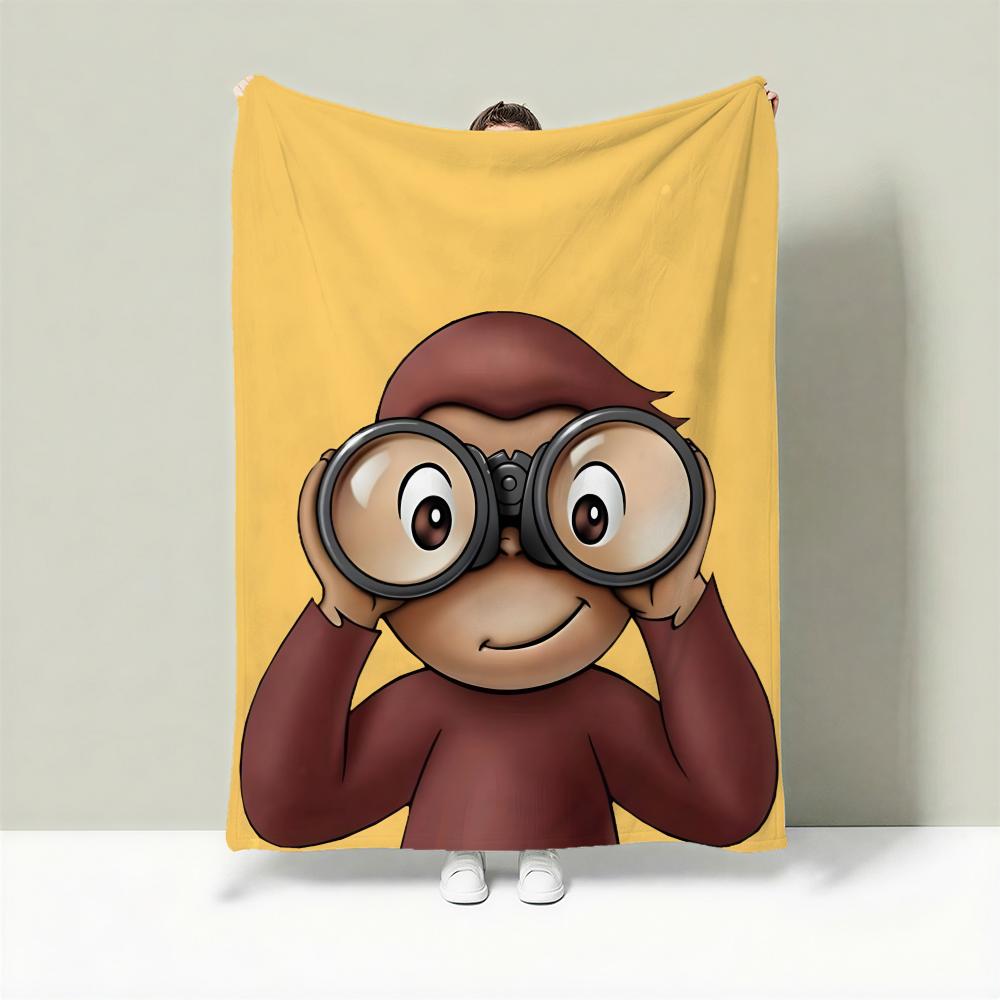 

Cartoon C-Curious George Throw Lightweight 240g Flannel Blanket Soft Skin-friendly for Summer Cooling 75cmx90cm