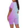 Women's Gradual Change Printing V-Neck Short Sleeve Top And Pants Set