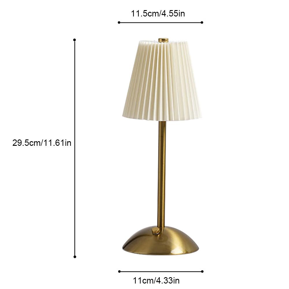 Pleated Shade Nightstand Lamp Soft Light Decorative Light with Metal Base Rechargeable for Living Room Bedroom