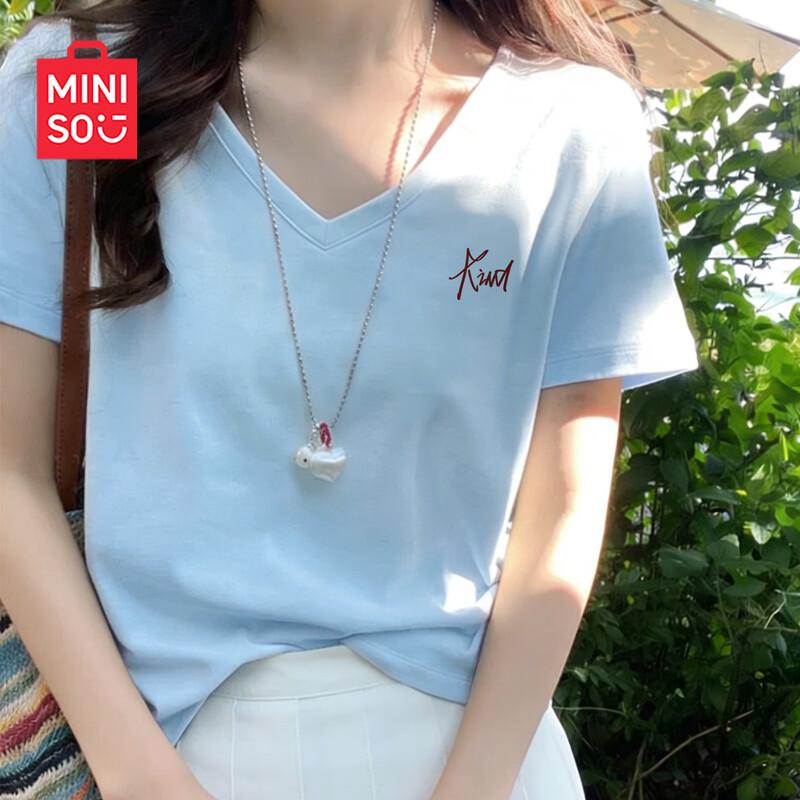MINISO Women s V-Neck Slim Fit Short Sleeve T-Shirt XL