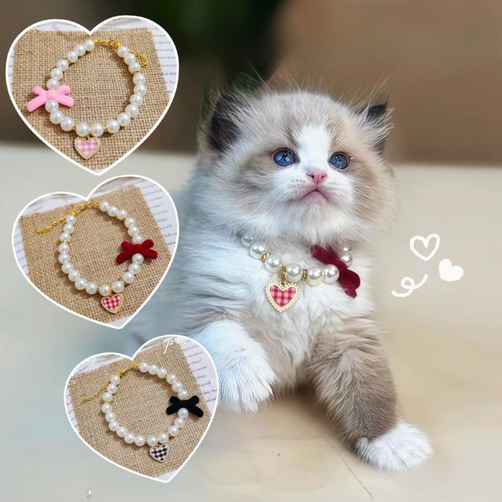 New Series Cat Collar Imitation Pearl Vintage Love Crystal Pendant Neck Ornament Cute Puppy Accessories Also Suitable for Dog