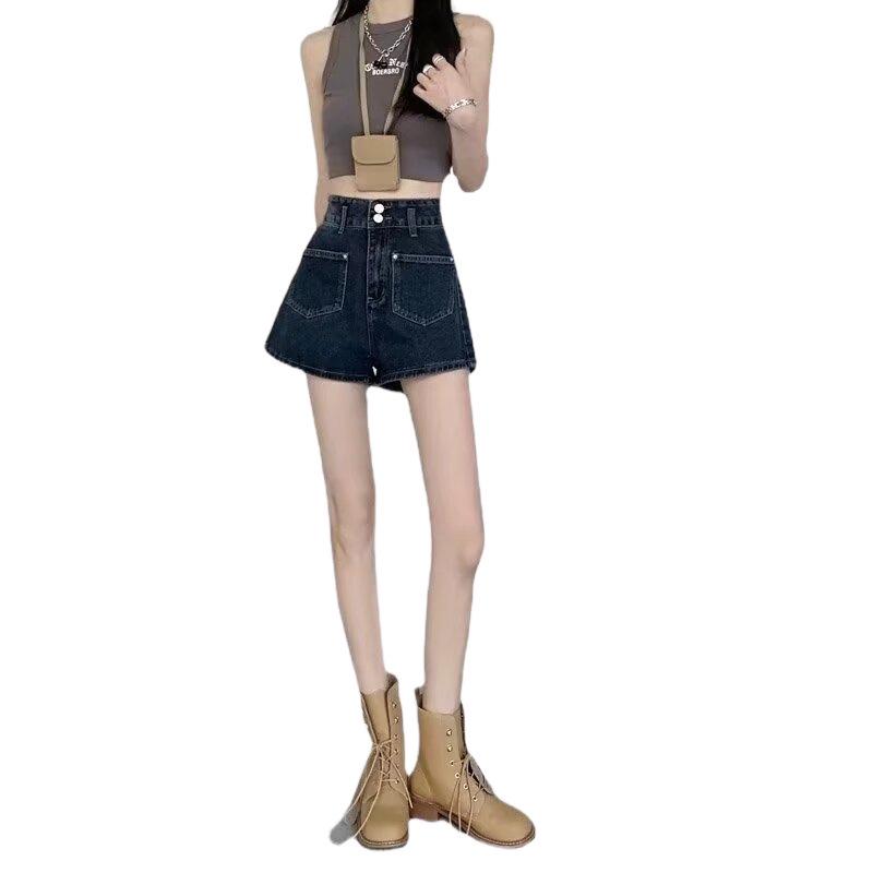 Women's High Waist Slimming A-line Denim Shorts - Summer Style Wide Leg Hot Pants