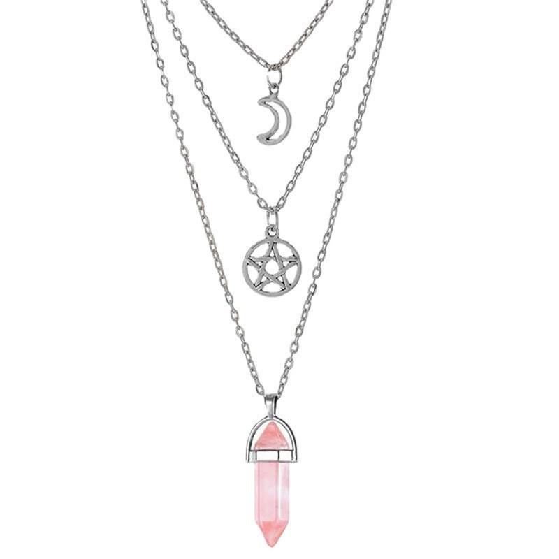 Womens Geometric Pendant Necklace With Alloy Moon And Star Elements For Casual Use