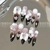 10Pcs Luxury Handmade Long Stiletto Press On Nails 3D Sparkling Diamond Bow Pearl Flower Full Cover Fake Nails