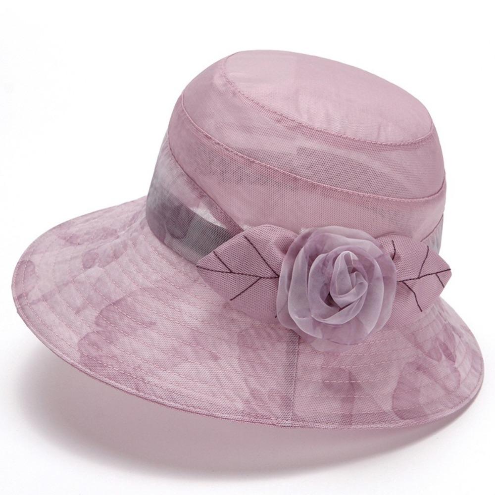 Flower Middle-aged Fisherman Hat Wide Brim Thin Basin Hat Elegant Sun hat