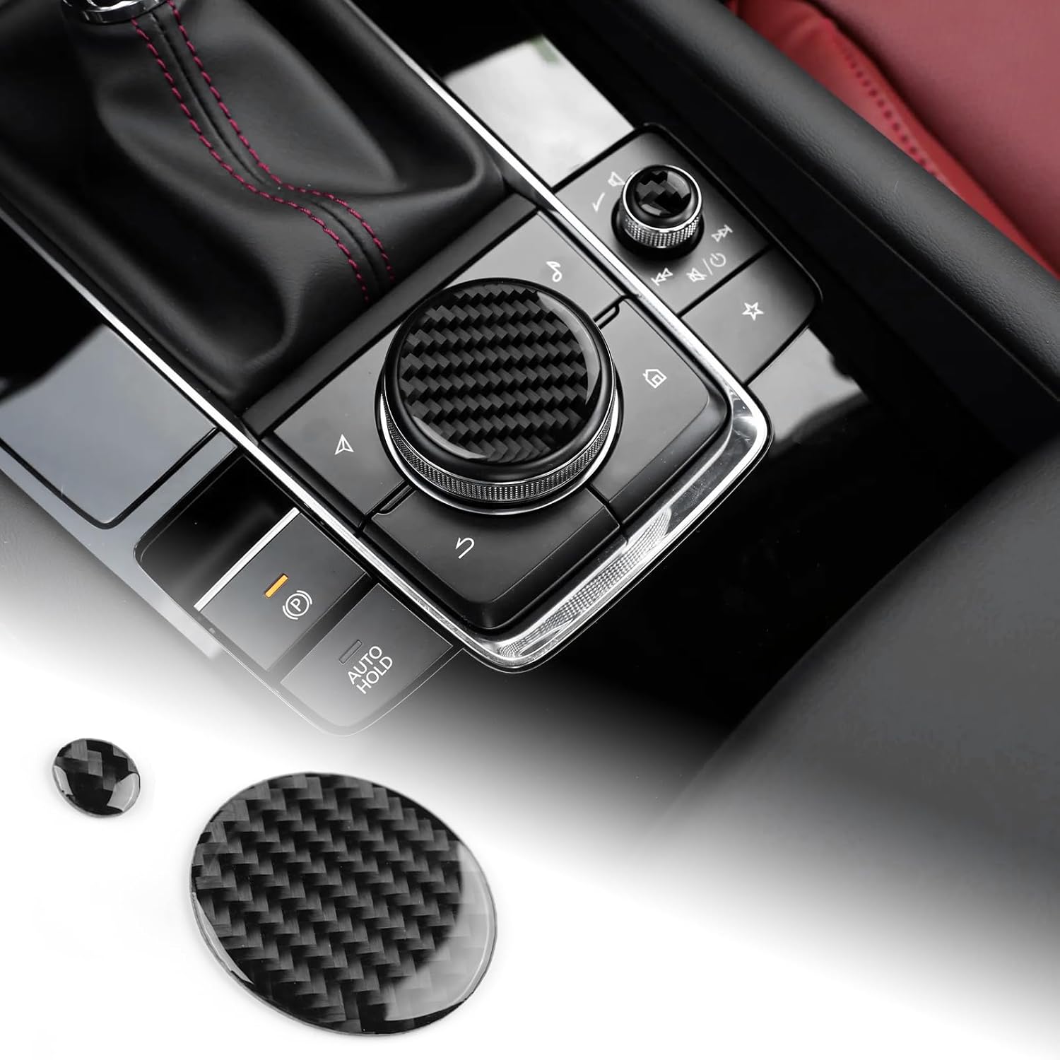 AIRSPEED Carbon Fiber for Mazda 3 Axela -2025 Center Console Multimedia Knob Button Cover Interior Trim Accessory, Black Multimedia Knob Button