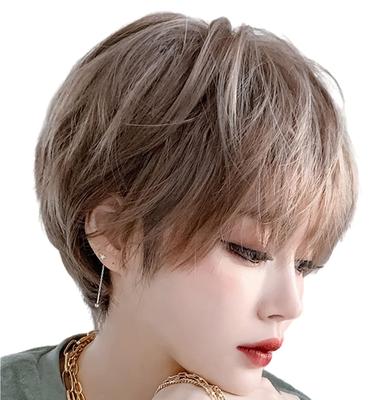 Men's Harajuku-inspired Full Wig, Brown, Voluminous, Curly, Short, Popular, Fashionable, with a Net, Natural-looking, Unisex (milk Tea Brown)