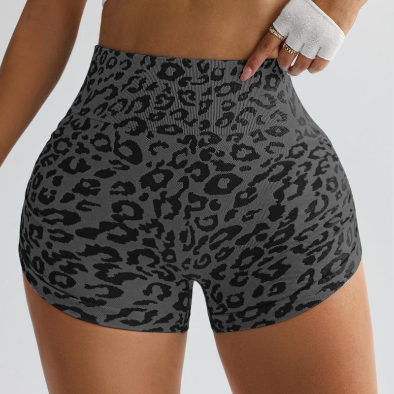Yüksek Belli Fitness Taytı Leopar Desenli Yoga Şortu Push Up Kadın Kısa Pantolon Kadın Kalça Kaldırıcı Koşu Yan Pileli Şort