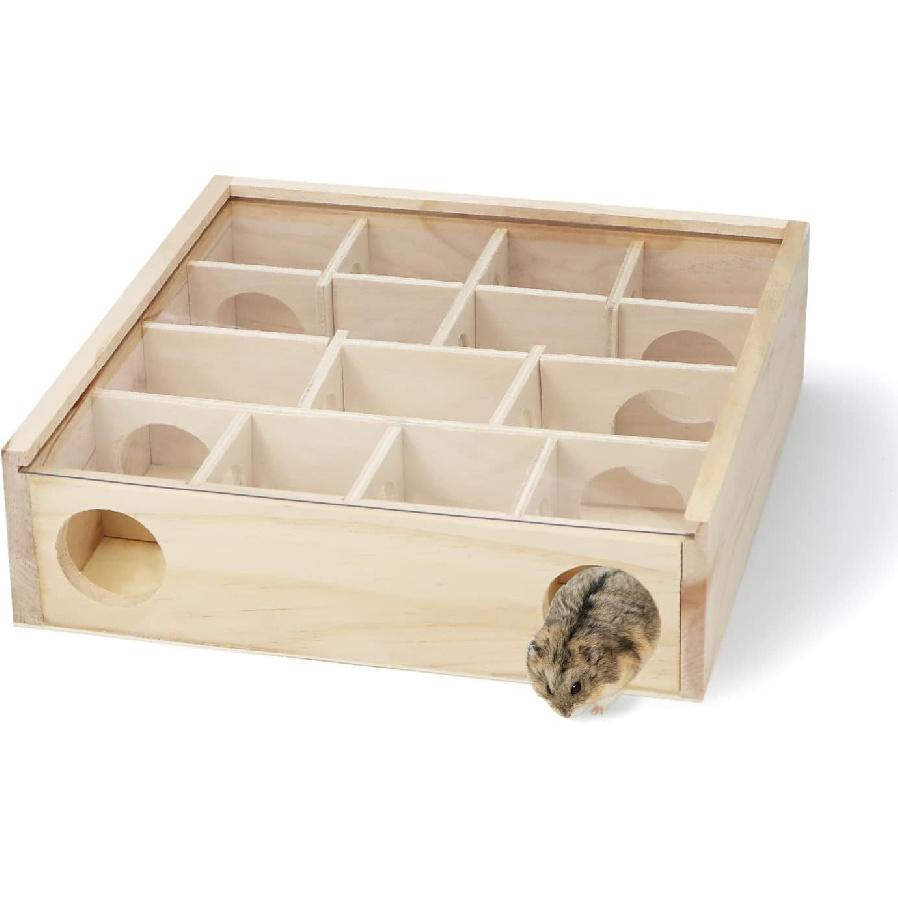 Wontee Wooden Hamster Tunnel Maze with Cover, Hideout & Tunnel Exploring Toys for Dwarf Hamsters Mice Small Gerbil