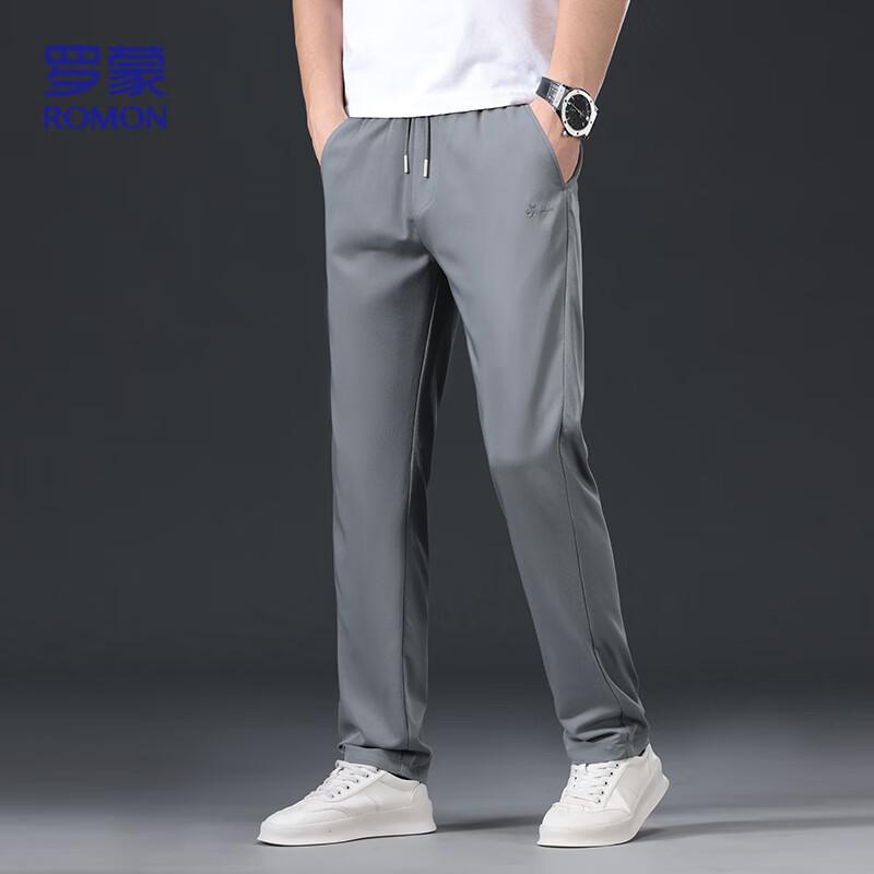 ROMON Men's Summer Ice Silk Loose Straight Casual Pants