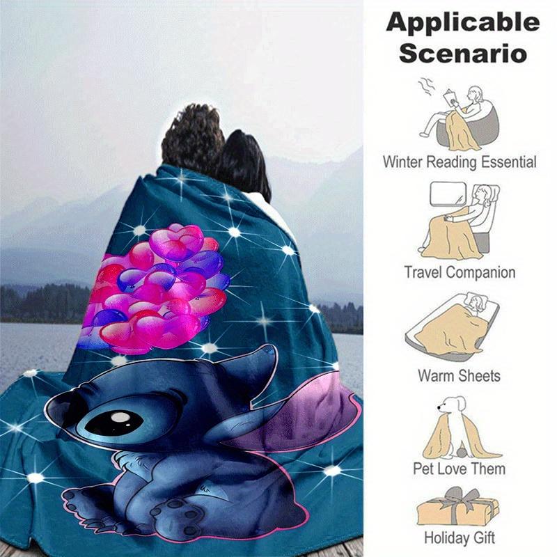 1pc Stitch Printing Blanket - Soft, All-Season Throw for Office Blanket, | Personalized Gift with Adorable Cartoon Design