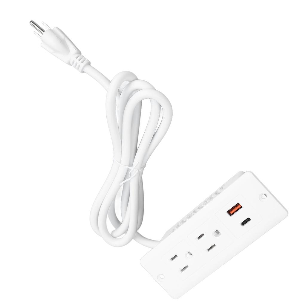 Recessed Power Strip 2 Outlets 1 USB C 1 USB A Ports Fast Charging Desk Outlet with 1.5m Cord for Furniture 12A