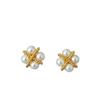 Elegant Four-Leaf Clover Pearl Stud Earrings, Gold-Plated Brass with 925 Silver Needles - Japanese & Korean-Inspired Design.