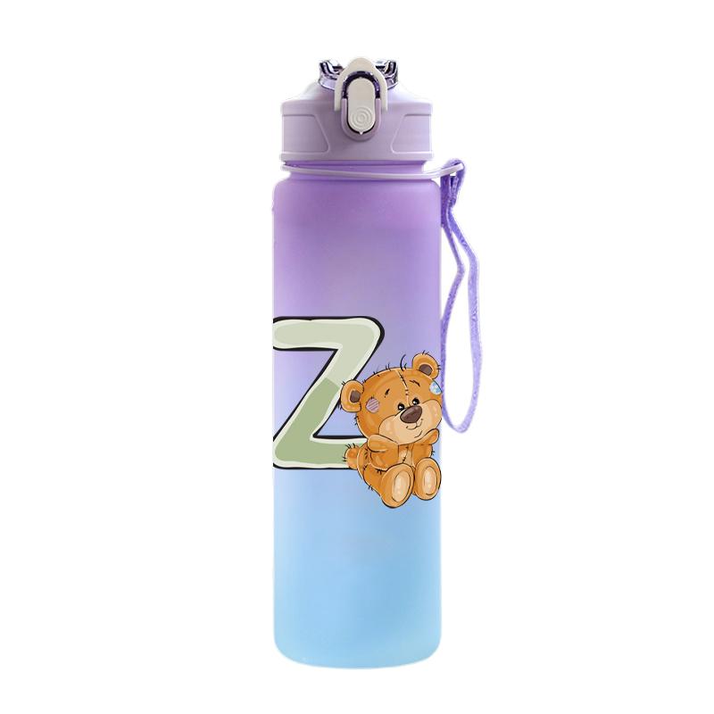 Cartoon Letter Printed Lovely A-Z 750ml Water Bottle Large Capacity Drinking Cup Portable Outdoor Sports Water Cup Children Gift