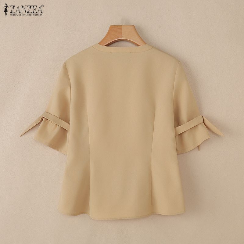 ZANZEA Moteriška kasdieninė palaidinė apvaliu kaklu, vienspalvė, 3/4 rankovėmis, laisva