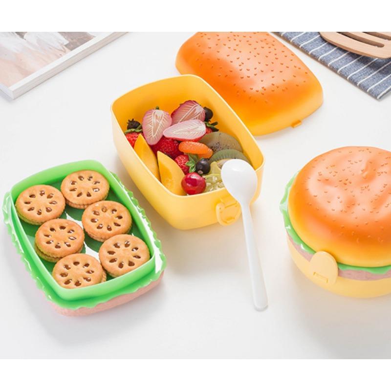 Niedliche Doppelschichtige Hamburger Lunchbox Lebensmittelqualität Student Kinder Lunchbox Mikrowellenheizbar Bento Boxen Outdoor Lebensmittelverpackung