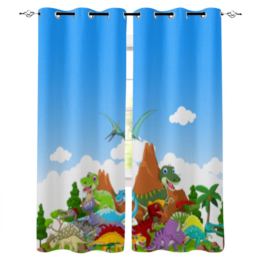 

Шторы на окна с изображением динозавра в джунглях для гостиной, детской спальни, оконные шторы, кухонные шторы 135W x 60H(cm)