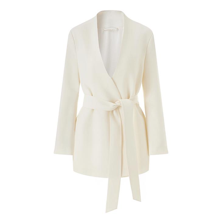 

Women s Fashion V-Neck Collarless Suit Jacket with Waist-Cinching Lace-Up - Trendy Korean Style Silhouette Large