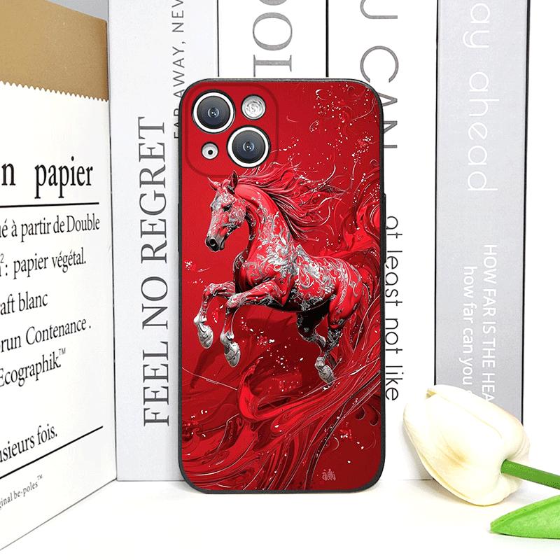 Fashion Chinese-Style Red Horse Print Phone Case for iPhone 17 16 12 11 14 13 15 Pro Max 13 Mini X XS MAX XR 7 8 Plus Soft Cover