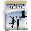 Basketball Silhouette Sport Bettwäsche Set 3 Teile Bettbezug Kissenbezug Jungen Erwachsene Deckenbezug Doppelbett Set Heimtextilien