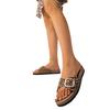 New belt buckle cork slippers women's beach open-toed flat-bottomed cool slippers large size women's sandals