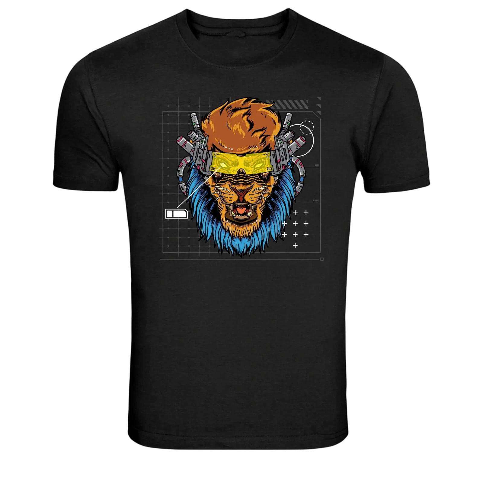 Cyberpunk Lion Futuristic Tech Lion Head T-Shirt XXL