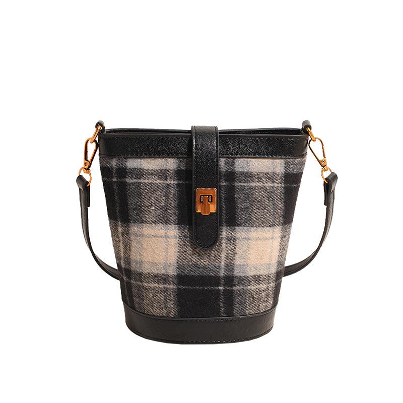 Leisure Checkered Bucket Bag for Women Retro Leopard Print Versatile Mini Shoulder Bags  New Phone Crossbody Bag