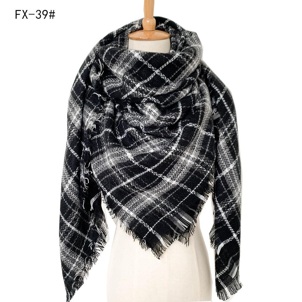 Factory Direct Sales Foreign Trade Autumn/winter New Neck Scarf, Imitation Cashmere Acrylic Black Beige Plaid Square Scarf, Women's Shawl