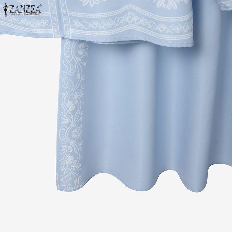 ZANZEA Women Ethnic Print Casual Long Sleeve Blouse and Long Skirts Two Piece Suit Set