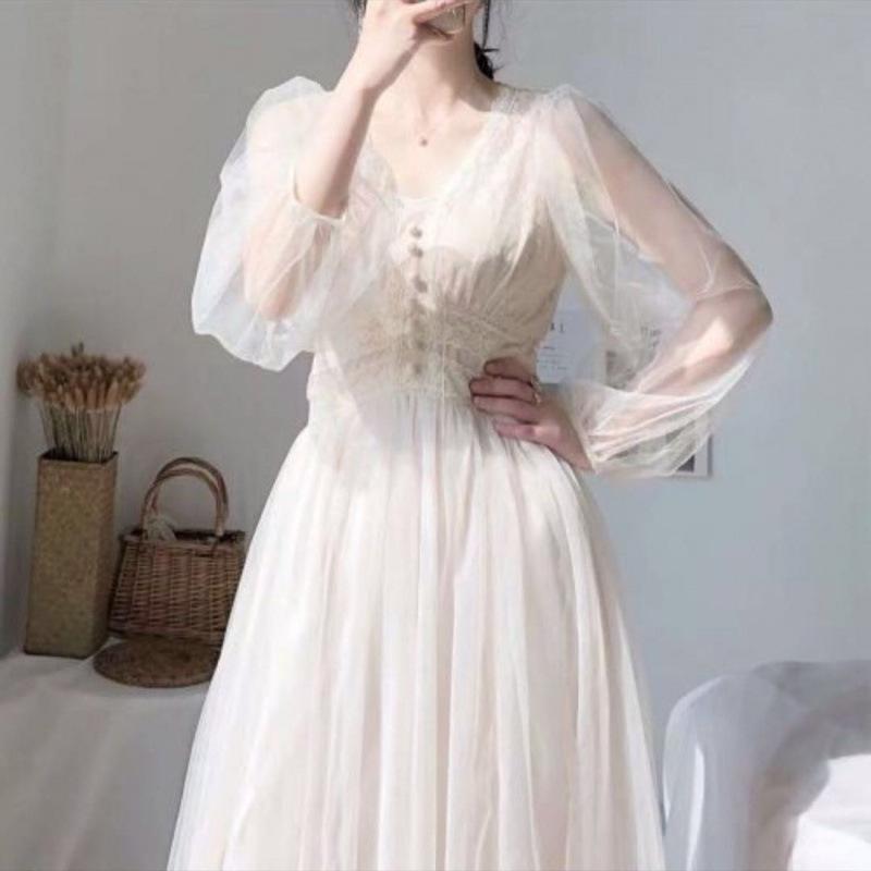 

2025 Spring/Summer Stylish French Long Sleeve Short Sleeve Mesh Fairy Dress S 42-48 kg