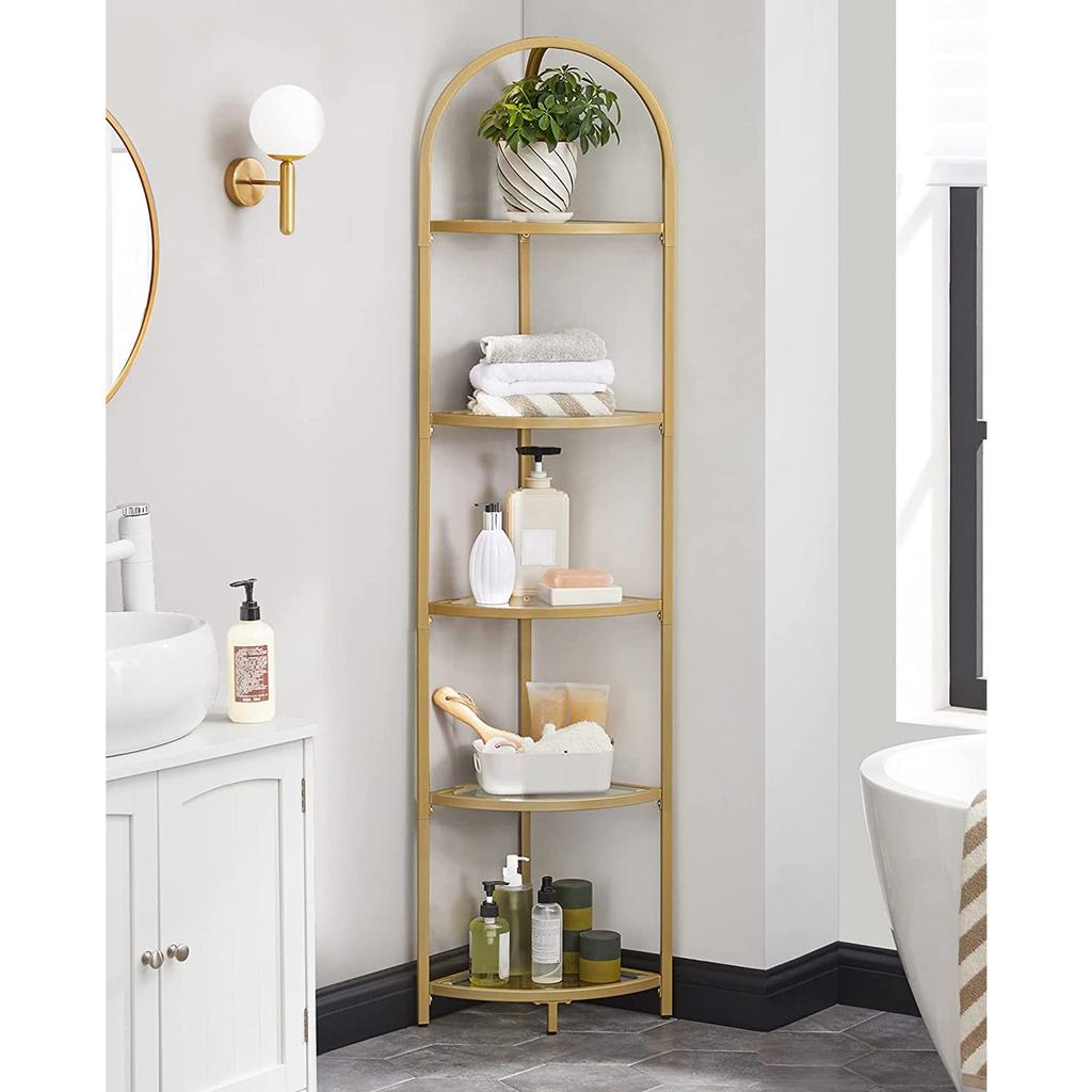 VASAGLE Corner Shelf Stand, 5 Tier Corner Bookshelf, Tempered Glass Shelves, Modern Style, Plant Stand with Steel Frame for Living Room, Bedroom