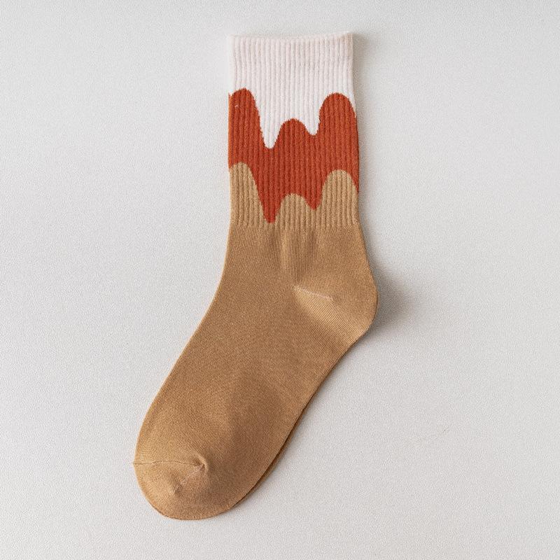 Women's Spring and Autumn Style Pure Cotton Mid-calf Socks, Gradient Color Letter Sports Socks, Long Socks