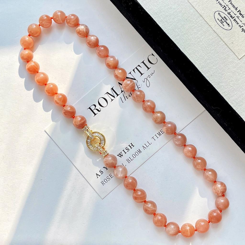 10Mm Natural High Quality Orange Moonstone Necklace Clavicle Chain